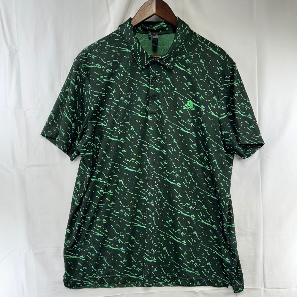 Adidas Golf Polo Mens XL Black Green Abstract Splash Primeblue GU5148